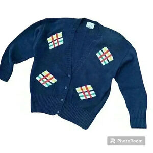Vintage 90s Patchwork Cardigan Sweater 1992 Preppy Retro Size Large Embroidered